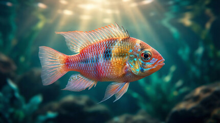 Vibrant Ram Cichlid Fish in Crystal Clear Aquarium Light &mdash; AI Generated