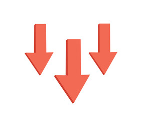 Minimal colorful downward arrows illustration set with sharp shapes in re, modern flat direction icons