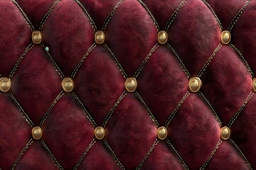 Obraz premium Luxurious red quilted velvet with gold chain trim and diamond pattern upholstery for elegant interiors