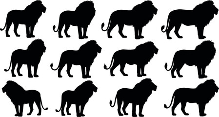 Fototapeta premium Collection of lion silhouettes in various poses