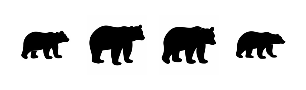 Four black bear silhouettes walking in a row from smallest to largest Vector, illustration