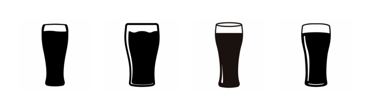 Four glasses of stout beer with varying foam levels shown sequentially Vector, illustration