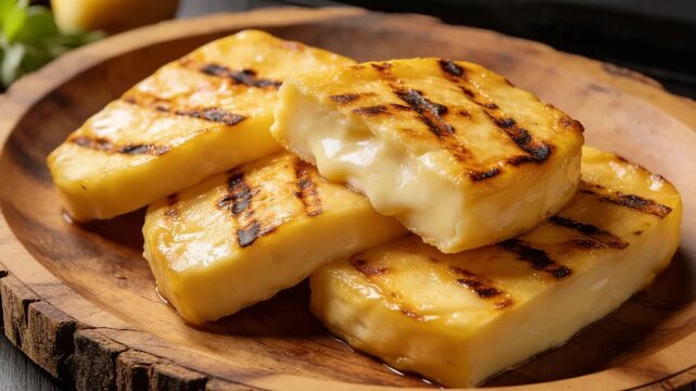 grilled queijo coalho cheese on wooden board brazil snack video