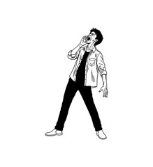 Naklejka premium Dynamic black and white illustration of a person yelling stylish expression