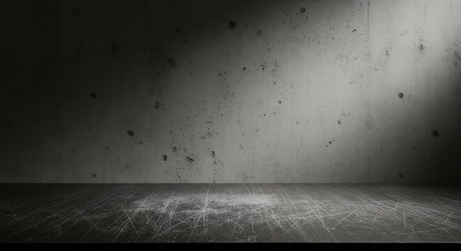 Industrial Product Mockup Background with Concrete Wall and Scratched Metal Table