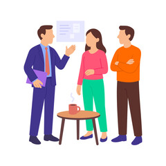 Obraz premium Icebreaker Talk, starting meeting with engaging introduction conversation, Flat vector character illustration