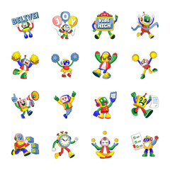 Fototapeta premium Pack of Sticker Themes Flat Style Illustrations