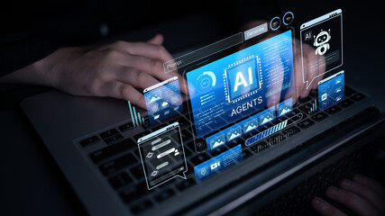 Obraz premium AI agents dashboard supports prompt generation, monitoring, and analytics. AI agents optimize workflows, and AI agents improve decisions with real time insights. Corpus