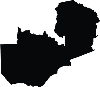 High-detail silhouette map of Zambia with precise real-world boundaries. Clean vector illustration isolated on white background for geography, travel, and educational use.