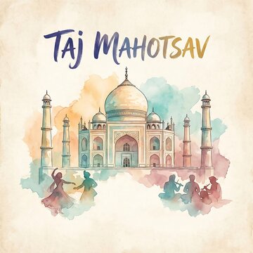 Vibrant illustration of taj mahotsav with traditional architecture and cultural elements