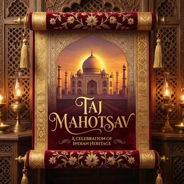 Majestic taj mahotsav festival celebration with illuminated taj mahal backdrop