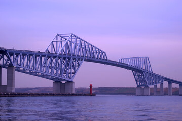 Obraz premium 夕暮れの東京湾に美しく浮かび上がる東京ゲートブリッジ / Tokyo Gate Bridge Beautifully Emerging in Tokyo Bay at Twilight