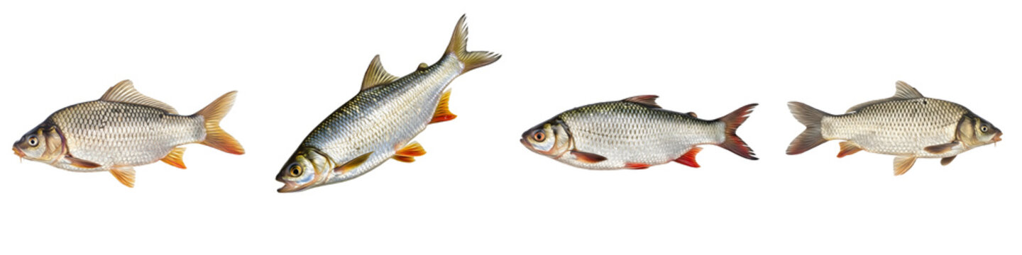 the series of the silver carp fish isolated on white background PNG ///