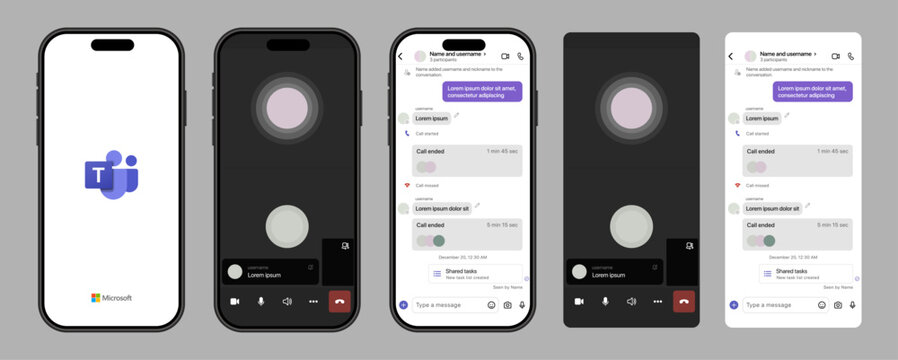 Microsoft Teams 2026 Collaboration App Interface on Smartphone and Desktop, Team Channels, Chat Threads, Video Meeting Window, File Sharing Panel, Modern Productivity Workspace UI, vector illustration