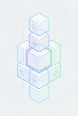 Fototapeta premium Abstract representation of interconnected digital cubes symbolizing innovation, technology, data integration, and cognitive processes showcasing contemporary digital design aesthetic