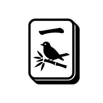 Mahjong tile icon vector, black and white minimalist silhouette for traditional board game concept