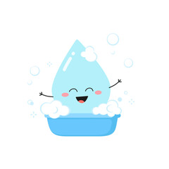 Cute cheerful cartoon waterdrop washing in bathtub