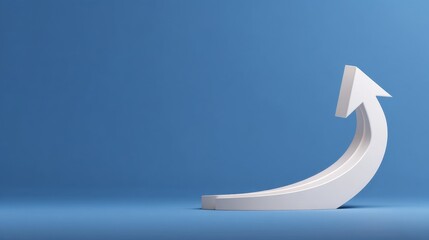 3D Illustration of White Growing Arrow on Blue Background Symbolizing Progress, Success, and Business Growth in a Minimalist Style
