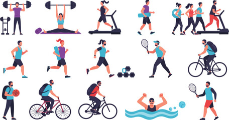 Fitness and exercise illustrations of various activities and sports