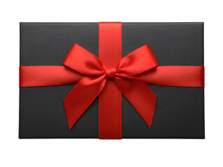 A beautifully wrapped gift box with a vibrant red ribbon.