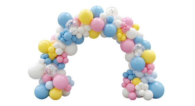 Pastel balloon arch garland for baby shower birthday party decoration isolated on transparent background
