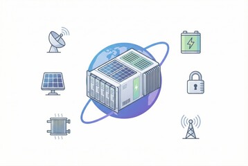 Advanced sustainable energy solutions integrating solar power, satellite communication, and secure data storage, revolutionizing eco friendly technology for modern infrastructures