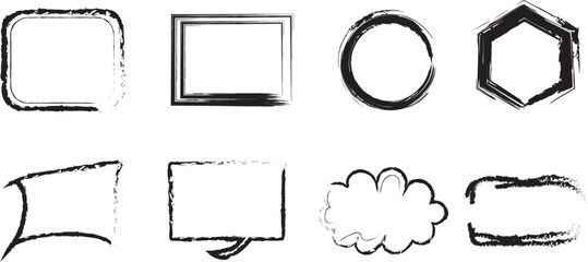 Hand Drawn Grunge Frames and Speech Bubble Shapes Set in Black Ink