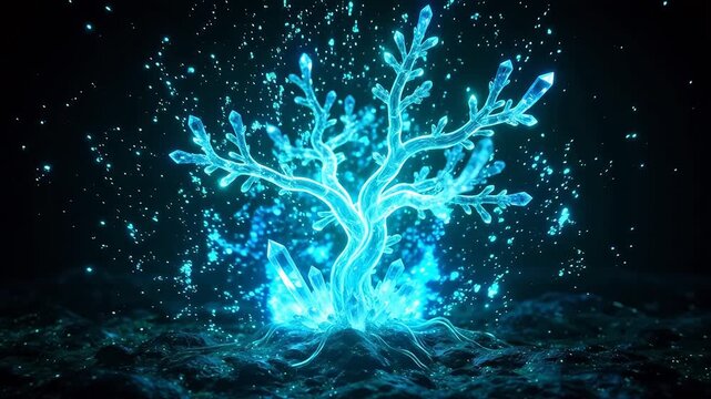 Glowing Crystal Tree on Dark Surface