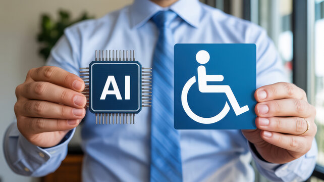 Businessman Holding Ai Microchip And Accessible Sign For Artificial Intelligence And Disability Inclusion Concept