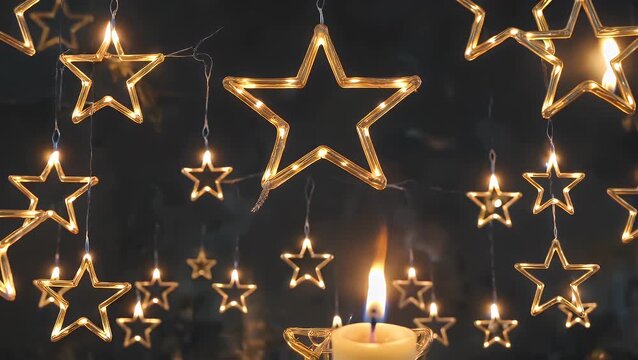 A Solemn Tribute to Those Lost During the Holocaust, Featuring the Star of David Outlined by Illuminated Candles Against the Darkness