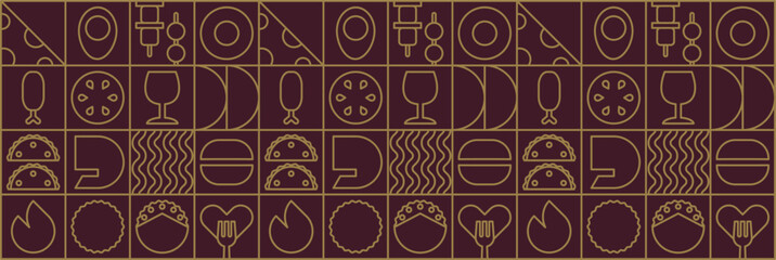 Retro fast food pattern with geometric delivery line style.