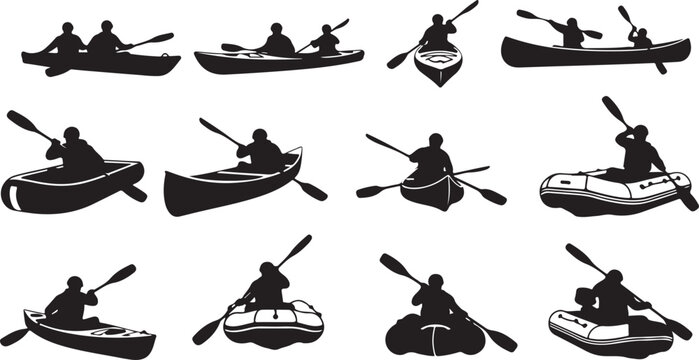 Diverse group of people engaging in various kayaking activities and adventures