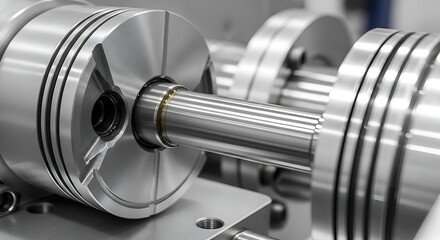 Fototapeta premium Precision Engineering: Close-up of a Mechanical Shaft and Bearing in Industrial Machinery