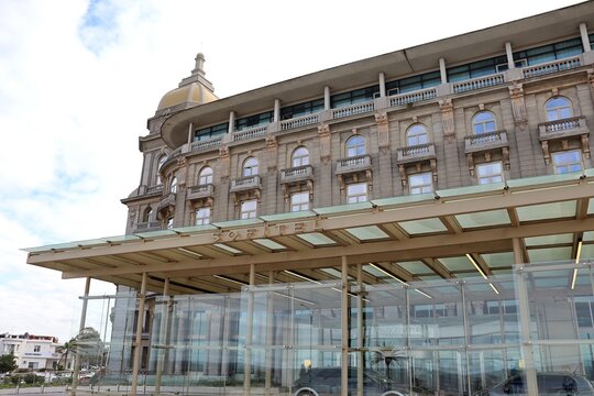 Montevideo, Uruguay - January 16, 2026: External view of the Hotel Sofitel Montevideo Casino Carrasco and Spa building. Classic architecture of the Sofitel Montevideo luxury hotel in Uruguay.