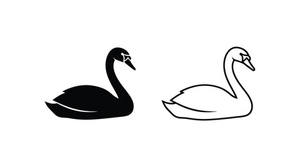 Two swans depicted one black and one white in contrasting style silhouette © md
