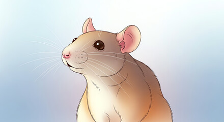 Cute Hamster Portrait, Adorable Rodent Looking Up, Soft Pastel Background