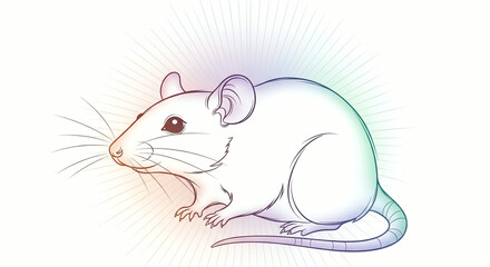 White Rat Illustration with Colorful Aura and Sunburst Effect