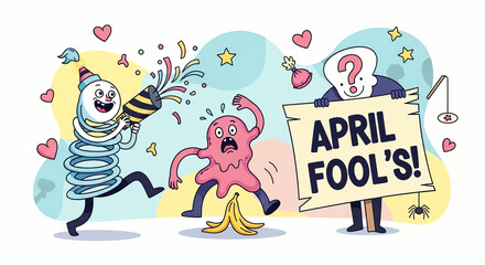 April Fools Prank Fun - Spring, Blob, Banana Peel, Confetti