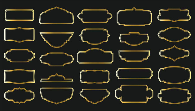 Collection of gold outlined shapes on black background.