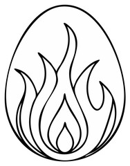 Fototapeta premium Graphic black outline drawing of an egg shape with abstract burning flames inside