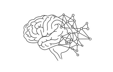 Fototapeta premium Networked brain line art depicting neural connections and artificial intelligence
