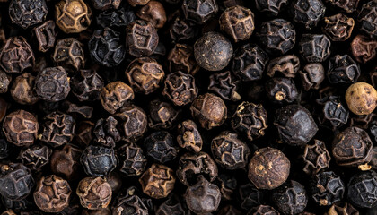 Fototapeta premium Macro Black Peppercorns Texture – Organic Whole Peppercorns for Gourmet Seasoning