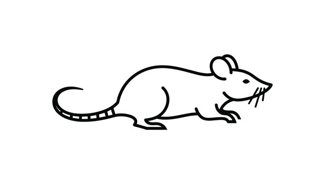 Simple black outline drawing of a small mouse or rat creature with whiskers and a long tail in profile view.