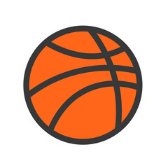 Minimalist basketball icon isolated on a white background. Flat vector illustration of an orange sports ball with black outlines for gaming and athletic branding. © shorgol
