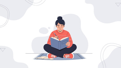 Obraz premium Young Woman Writing in Journal, Studying or Journaling