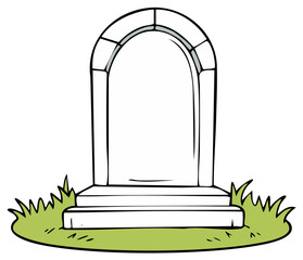 Blank Arch Top Tombstone Monument on Green Grass Isolated