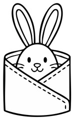 Cute cartoon rabbit peeking from a folded paper envelope with stitched details