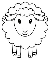 Fototapeta premium Cute cartoon sheep drawing with fluffy wool and big eyes, simple outline illustration