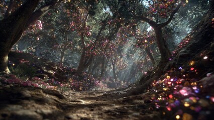 Fototapeta premium Enchanted Forest Path with Sparkling Gems
