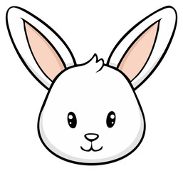 Cute cartoon white bunny rabbit face with big ears, simple illustration